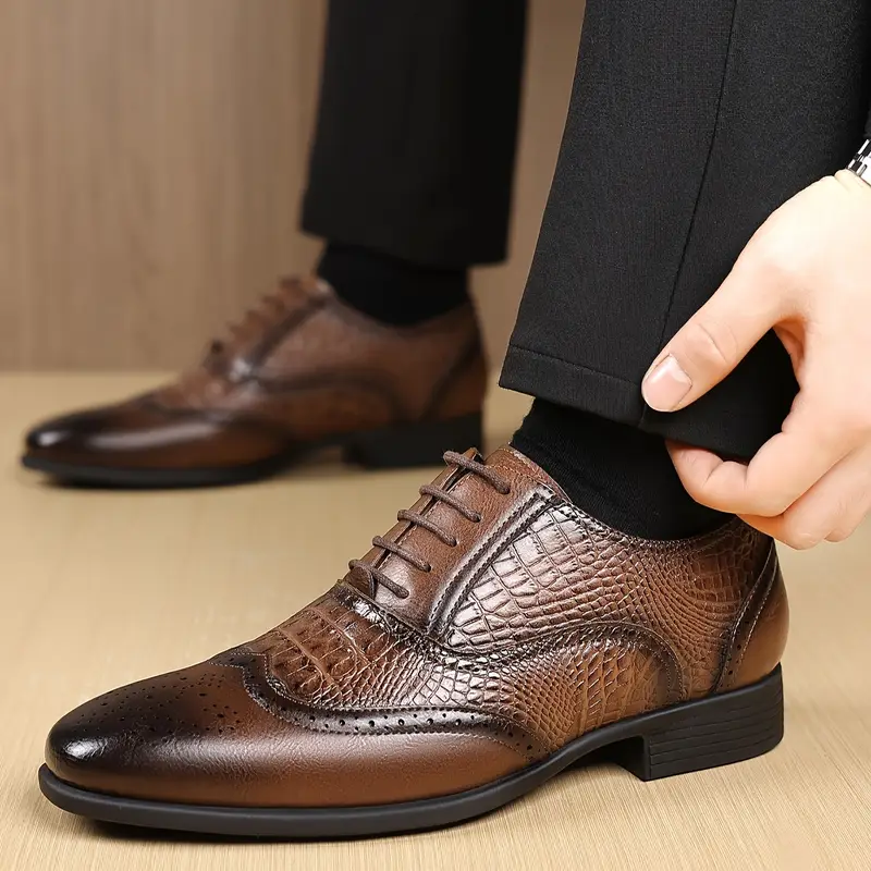 0643dd41-fde1-471c-9f4e-f34d94ec38c6 Men's Trendy Classic Wing-Tip Derby Shoes, Comfy Non Slip Rubber Sole Dress Shoes For Men's - Image 1