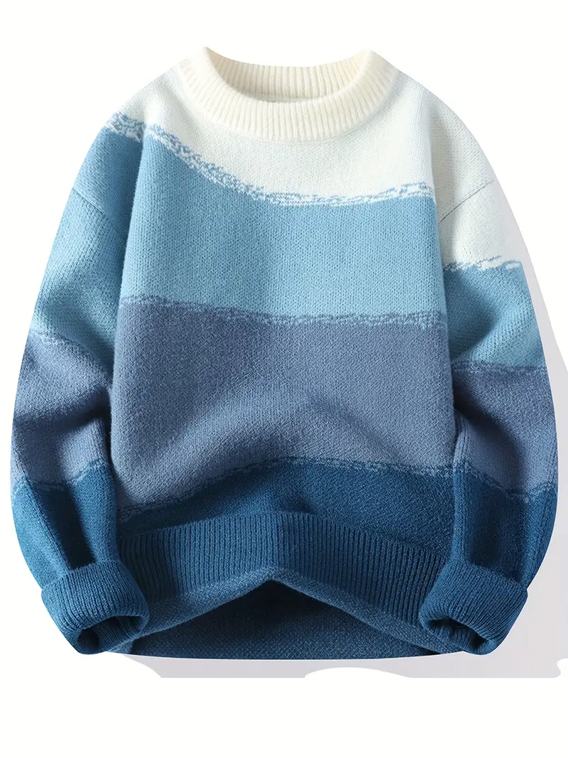 0723be55-c151-4e02-a695-b48fe8d7e51a Men's Color-Block Knit Sweater - Soft and Warm for Autumn/Winter - Image 1