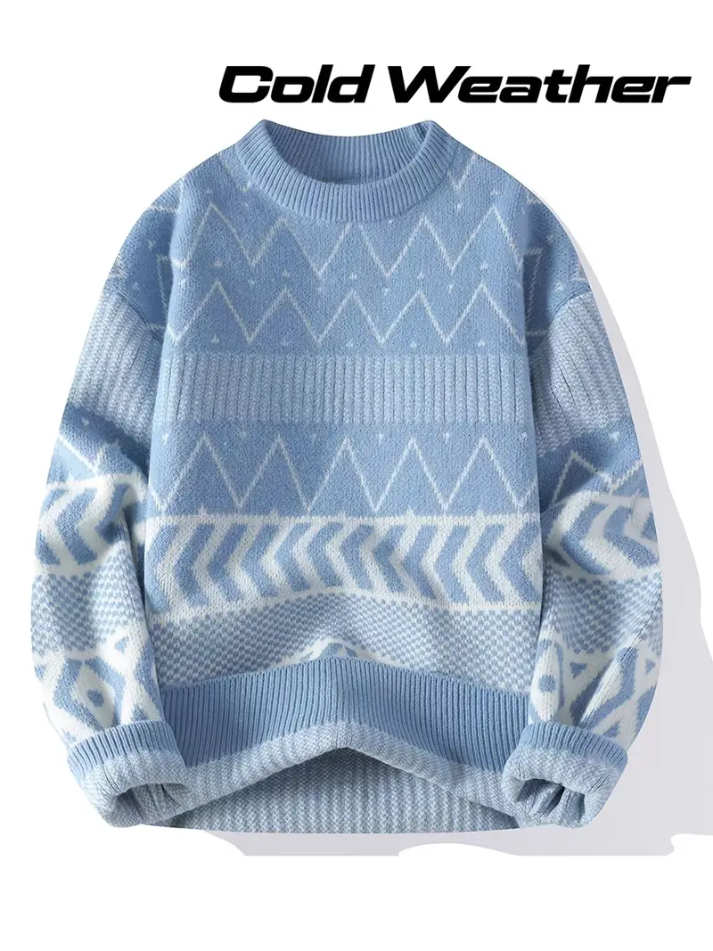 7225d6b80fec4834f94cce83c31a29d9 Men's Color-Block Knit Sweater - Soft and Warm for Autumn/Winter - Image 1