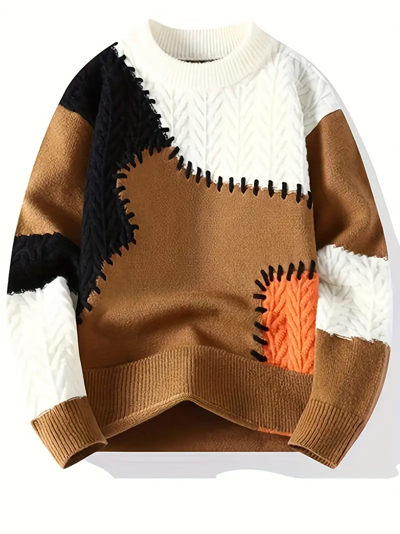 80aa1574-69ef-4803-ab01-4030cda03f5a Men's Color-Block Knit Sweater - Soft and Warm for Autumn/Winter - Image 1