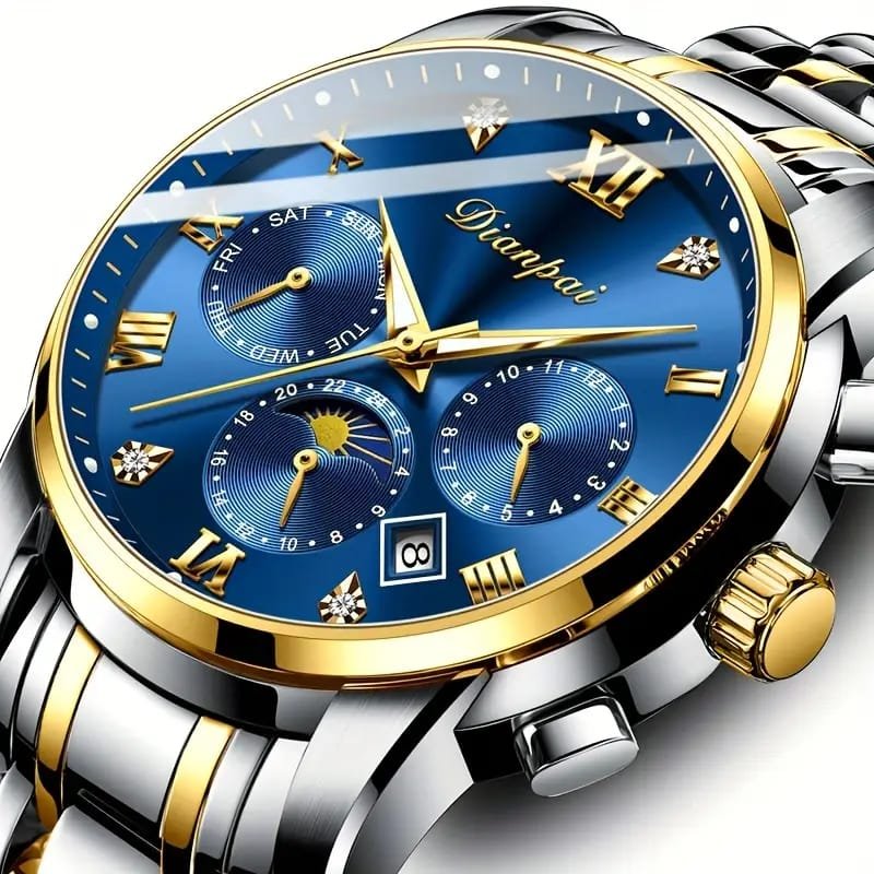 WhatsApp Image 2025-10-04 at 7.59.46 PM (2) Dianpai Men's Luxury Automatic Mechanical Watch - Luminous Blue Dial, Roman Numerals, Date Display, Stainless Steel Band - Image 1