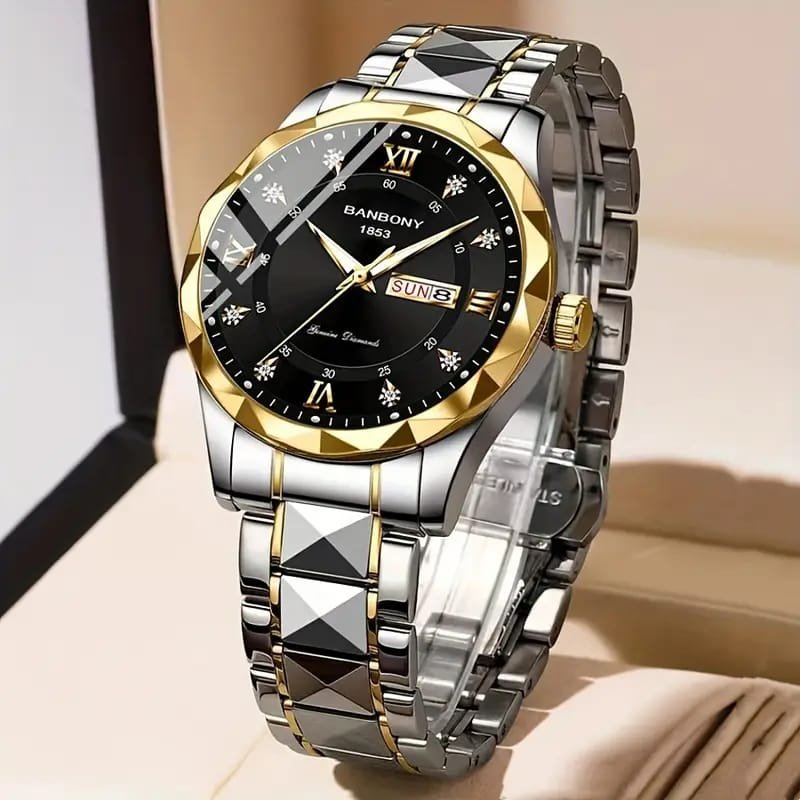 WhatsApp Image 2025-10-04 at 7.59.47 PM (2) Dianpai Men's Luxury Automatic Mechanical Watch - Luminous Blue Dial, Roman Numerals, Date Display, Stainless Steel Band - Image 1