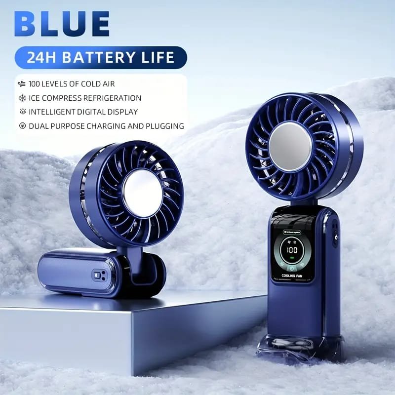 WhatsApp Image 2025-10-04 at 8.06.15 PM USB Rechargeable Mini Fan with LED Display & Flashlight, 3-Speed Adjustable - Image 1