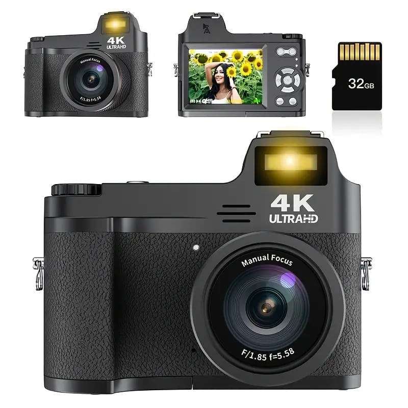 WhatsApp Image 2025-10-04 at 8.21.23 PM (2) 4K Digital Camera for Photography & Vlogging - 16X Zoom, 180° Flip Screen, 52mm Macro Lens, 2 Batteries & 32GB SD Card Included - Image 1