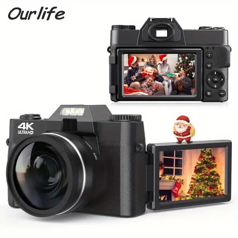 WhatsApp Image 2025-10-04 at 8.21.27 PM (2) 4K Digital Camera for Photography & Vlogging - 16X Zoom, 180° Flip Screen, 52mm Macro Lens, 2 Batteries & 32GB SD Card Included - Image 1