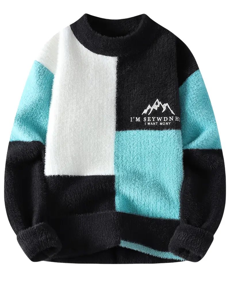 a5611bd0-0b13-4be5-adb4-1130068ac15b Men's Color-Block Knit Sweater - Soft and Warm for Autumn/Winter - Image 1